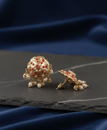 Coral Jadau Pearl Earrings